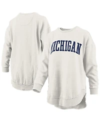 Pressbox Women's Oatmeal Michigan Wolverines Melange Poncho Vintage Fleece Long Sleeve Pullover Sweatshirt