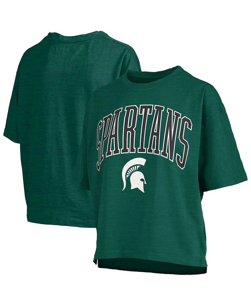 Pressbox Women's Green Michigan State Spartans Nelson Arch Over Logo Waist Length Oversized Slub T-Shirt