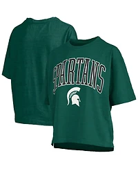 Pressbox Women's Green Michigan State Spartans Nelson Arch Over Logo Waist Length Oversized Slub T-Shirt