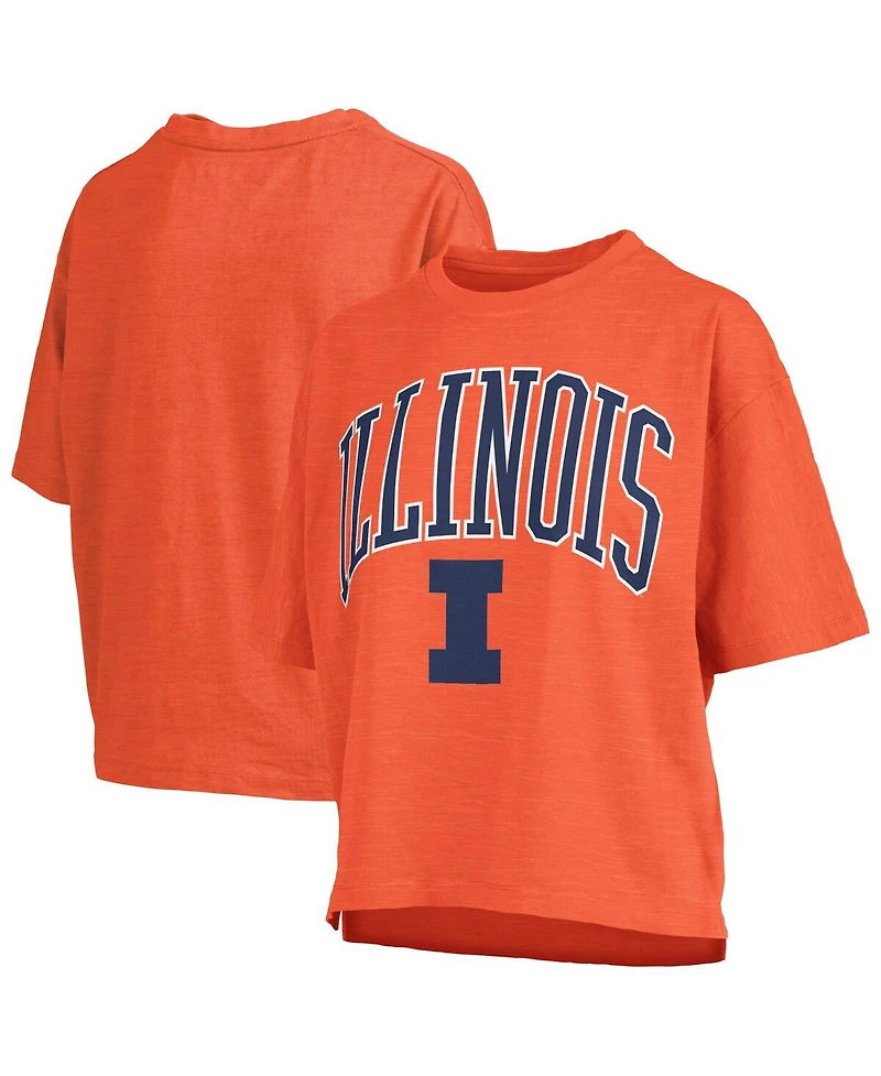 Pressbox Women's Orange Illinois Fighting Illini Nelson Arch Over Logo Waist Length Oversized Slub T-Shirt