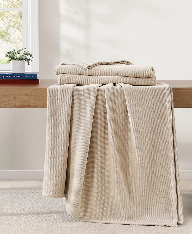 Tommy Hilfiger Solid Cotton Pique Blanket