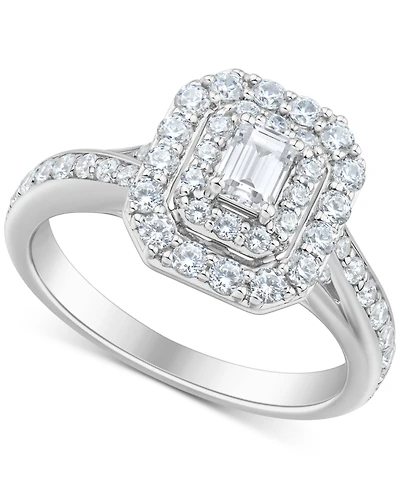 Diamond Emerald-Cut Double Halo Engagement Ring (1 ct. t.w.) in 14k White Gold