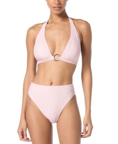 Michael Michael Kors Womens Logo Ring Halter Bra Top Stripe High Waist Bottom