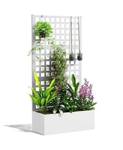 Outsunny Metal Planter Box with Trellis, Drain Holes, 35"x16"x70",
