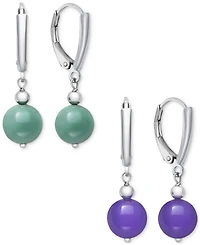 Dyed Green & Lavender Jade (8mm) 2-Pc. Set Drop Earrings in 14k Gold-Plated Sterling Silver