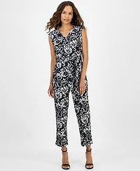 Ak Anne Klein Petite Printed V-Neck Jumpsuit