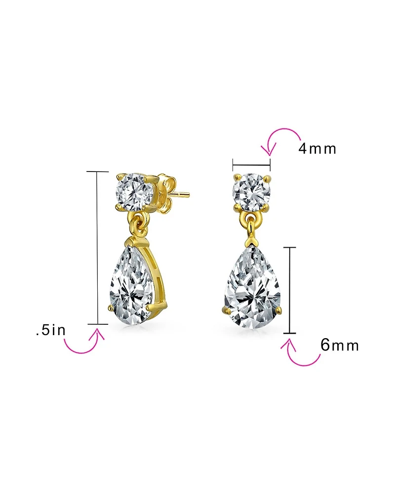 Bling Jewelry Classic Simple Cubic Zirconia Teardrop Cz Dangle Drop Earrings Gold Plated .925 Sterling Silver