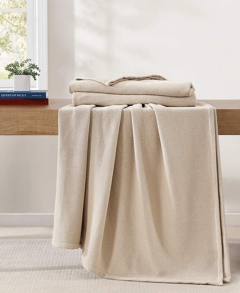 Tommy Hilfiger Solid Cotton Pique Blanket