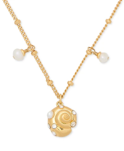 Kate Spade New York Gold-Tone Pave & Freshwater & Imitation Pearl Shell Pendant Necklace, 16" + 3" extender