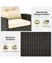 Gymax 3 Piece Outdoor Rocking Set Rattan Rocking Chair Set w/ Tempered Glass Table Seat