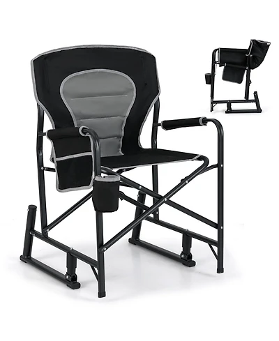 Outdoor Rocker Camping Chair with Dual Springs and Padded Back