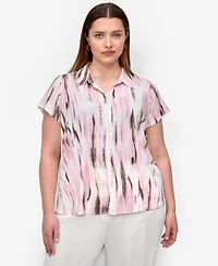 Dkny Plus Printed Short-Sleeve Button-Front Shirt