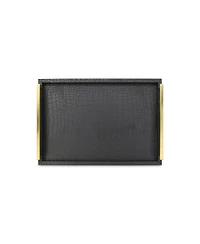 Set of Two Wood Serving Trays with Faux Croc Texture and Handles
