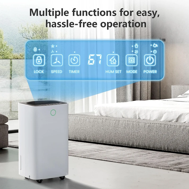 Zafro Dehumidifier for Bathroom & Basement & Bedroom & Room with Drain Hose, 1,500 Sq. Ft Dehumidifiers with Auto or Manual Drainage, 3 Working Modes/