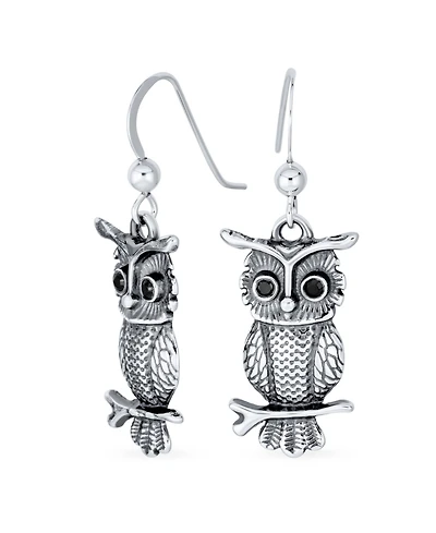 Bling Jewelry Flying Bird Dangle Earrings Owl Design Oxidized Sterling Silver