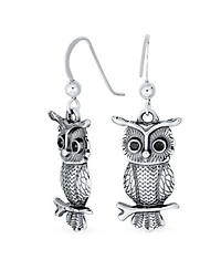 Bling Jewelry Flying Bird Dangle Earrings Owl Design Oxidized Sterling Silver