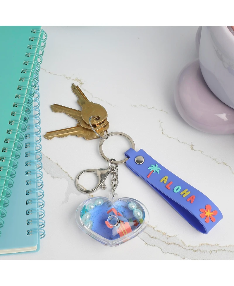 Disney Lilo & Stitch Aloha Heart Keychain with Floating Charms