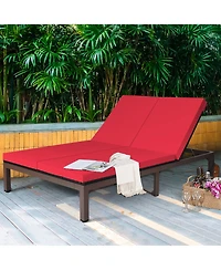 2-Person Patio Rattan Lounge Chair Chaise Recliner Adjustable Cushion