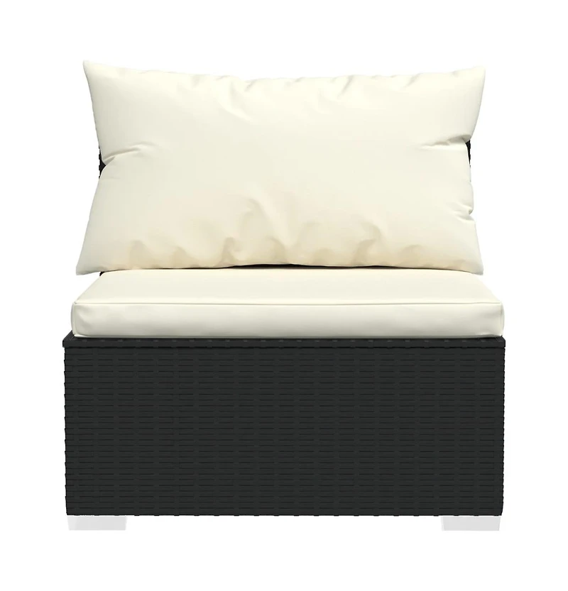 3 Seat Patio Sofa with Cushions Black Poly Rattan