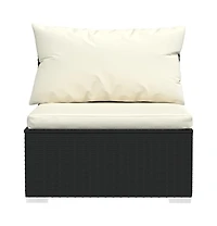 3 Seat Patio Sofa with Cushions Black Poly Rattan