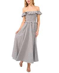 CeCe Women's Off-the-Shoulder Gingham Maxi Dress