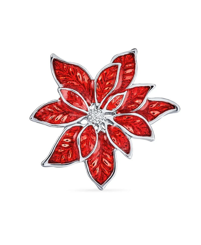 Bling Jewelry Large Statement Flower Holiday Brooch Pin Red Enamel Poinsettia Christmas Scarf