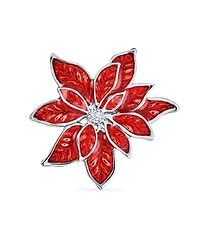 Bling Jewelry Large Statement Flower Holiday Brooch Pin Red Enamel Poinsettia Christmas Scarf