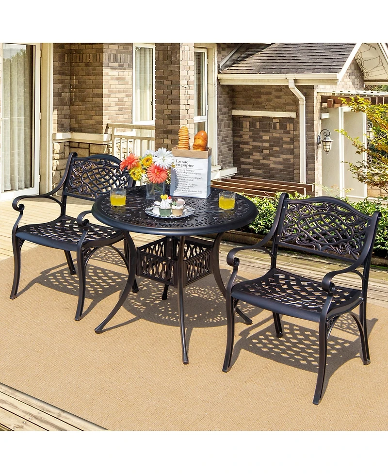 Gymax 3PCS Cast Aluminum Patio Bistro Set Outdoor Dining Table & Chair Furniture Set