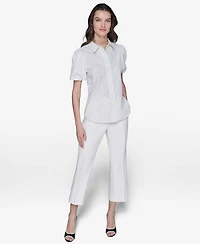 Karl Lagerfeld Paris Women's Striped Studded Button-Front Shirt