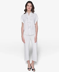 Karl Lagerfeld Paris Women's Studded Ruffled Button-Front Shirt