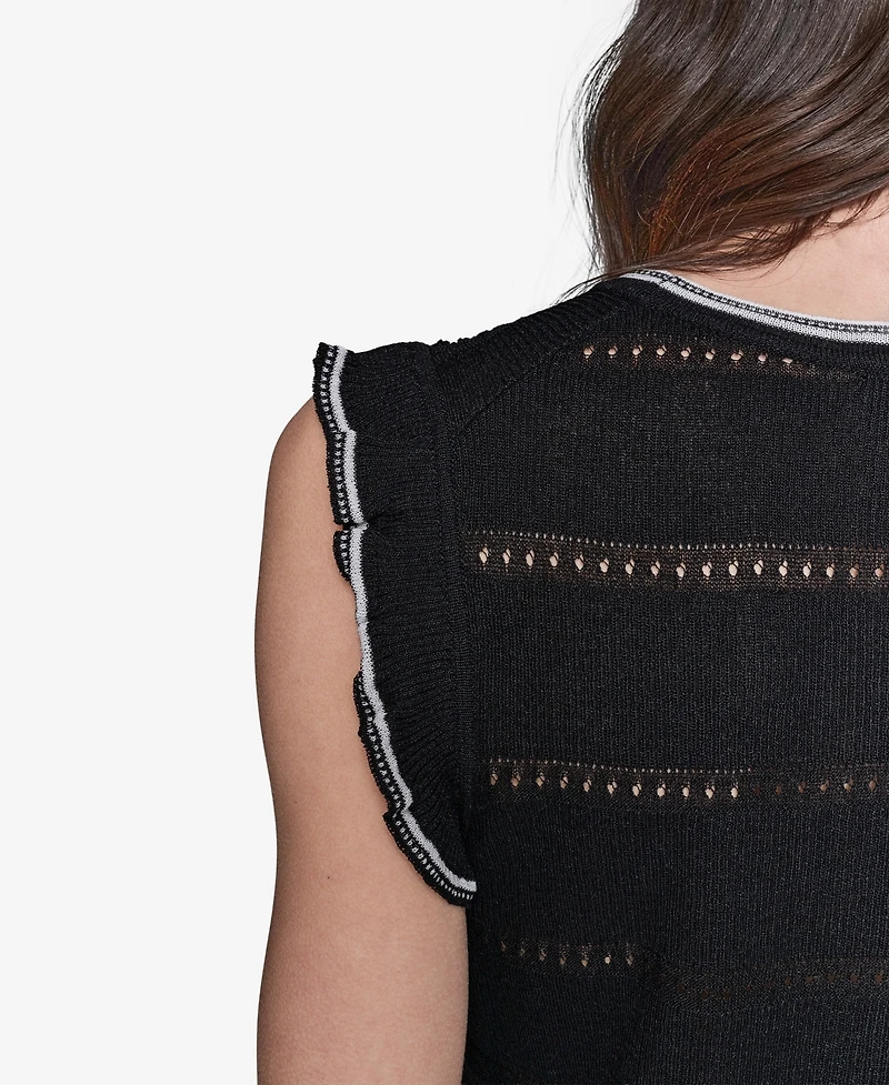 Karl Lagerfeld Paris Women's Pointelle Knit Sleeveless Top