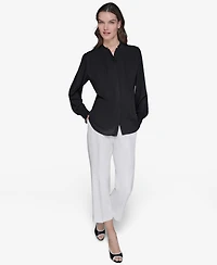 Karl Lagerfeld Paris Women's Blouson-Sleeve Button-Front Blouse