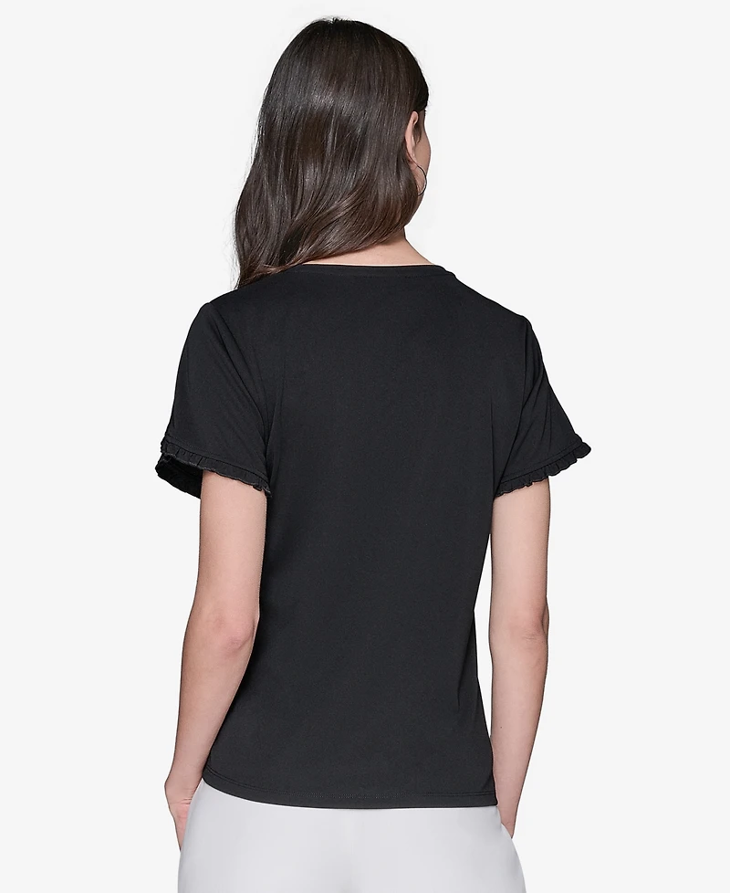 Karl Lagerfeld Paris Women's Crewneck Tulip-Sleeve Blouse