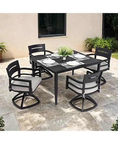 Streamdale 5-Piece Patio Dining Set with Swivel Rockers, Cushions, and Dining Table