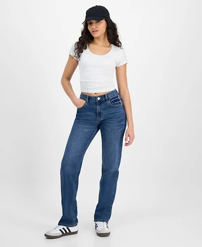 Dollhouse Juniors' High-Rise Baggy Straight-Leg Jeans
