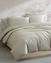 Calvin Klein Washed Percale Cotton Solid 3 Piece Duvet Cover Set