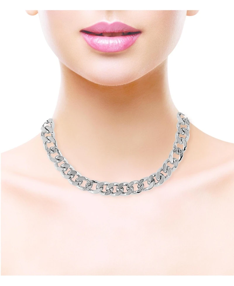Laundry by Shelli Segal Silver Tone Chunky Chain Necklace with Pave Stones