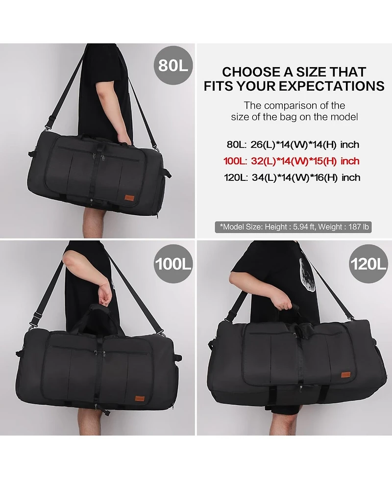 Urtala 100L Travel Duffle Bag for Men, Urtala 32” Large Duffle Bag for Traveling with Shoe Compartment