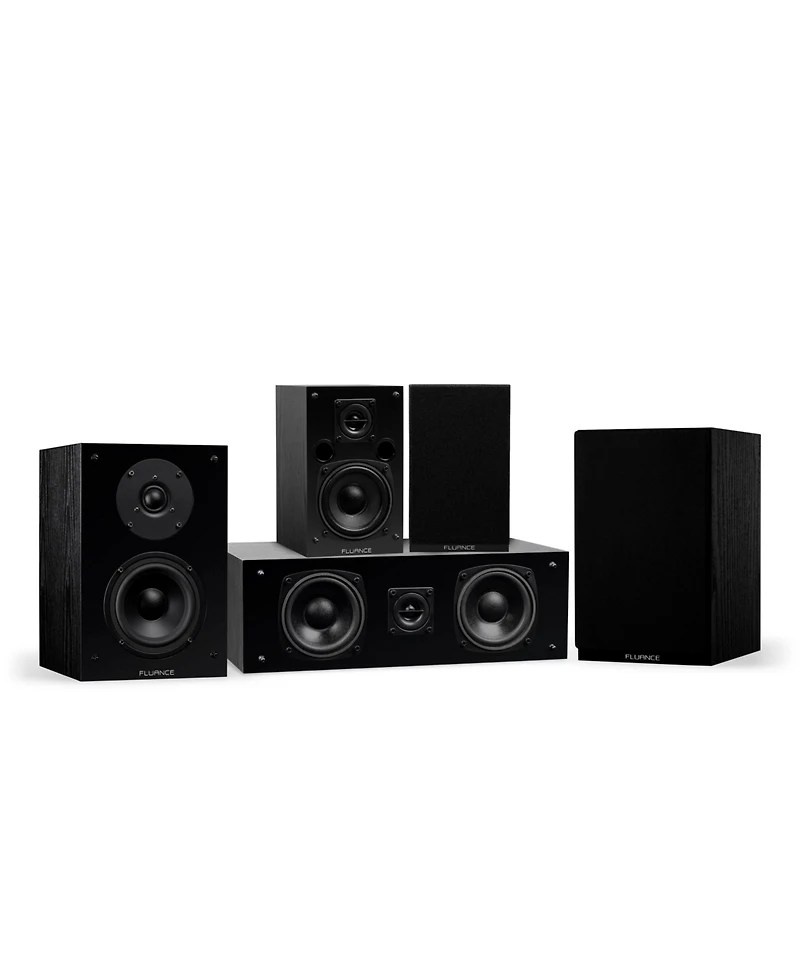 Fluance Elite High Definition Compact Surround Sound Home Theater 5.0 Channel Speaker System including 2-Way Bookshelf, Center and Rear Surrou