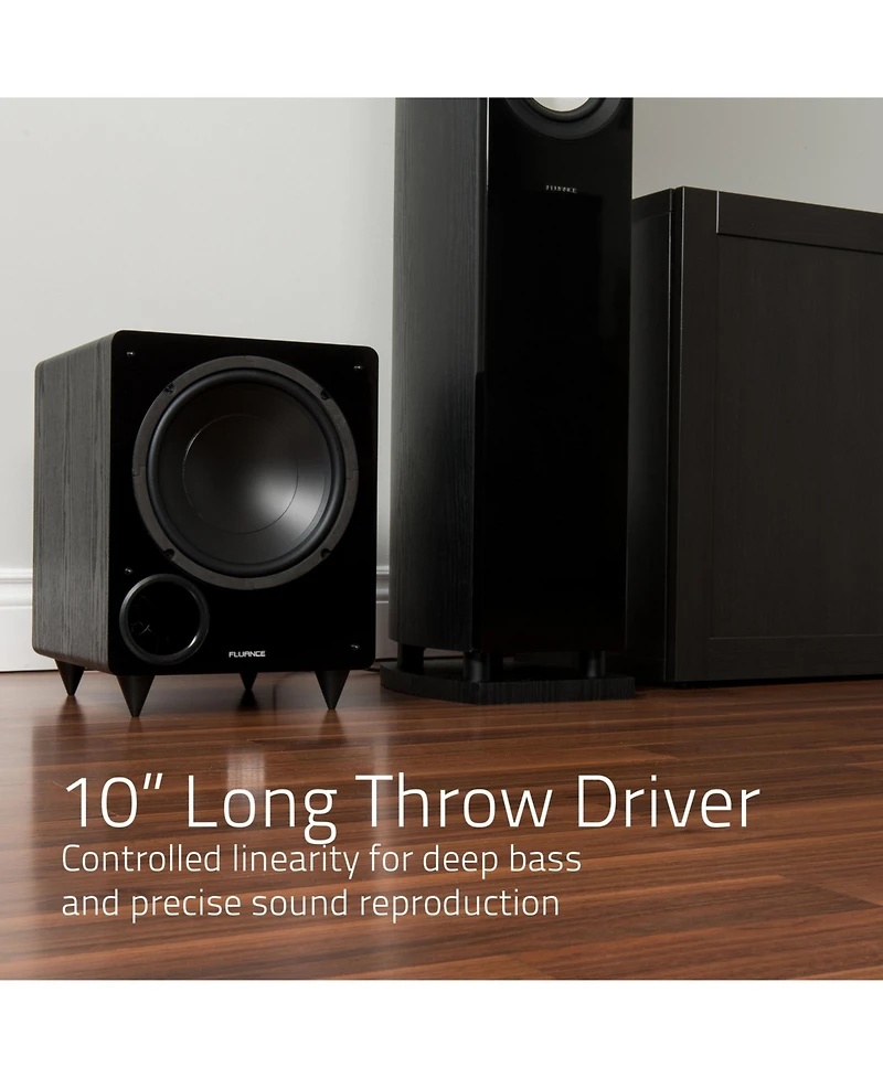 Fluance DB10W 10-inch Low Frequency Powered Subwoofer for Home Theater (Natural Walnut)