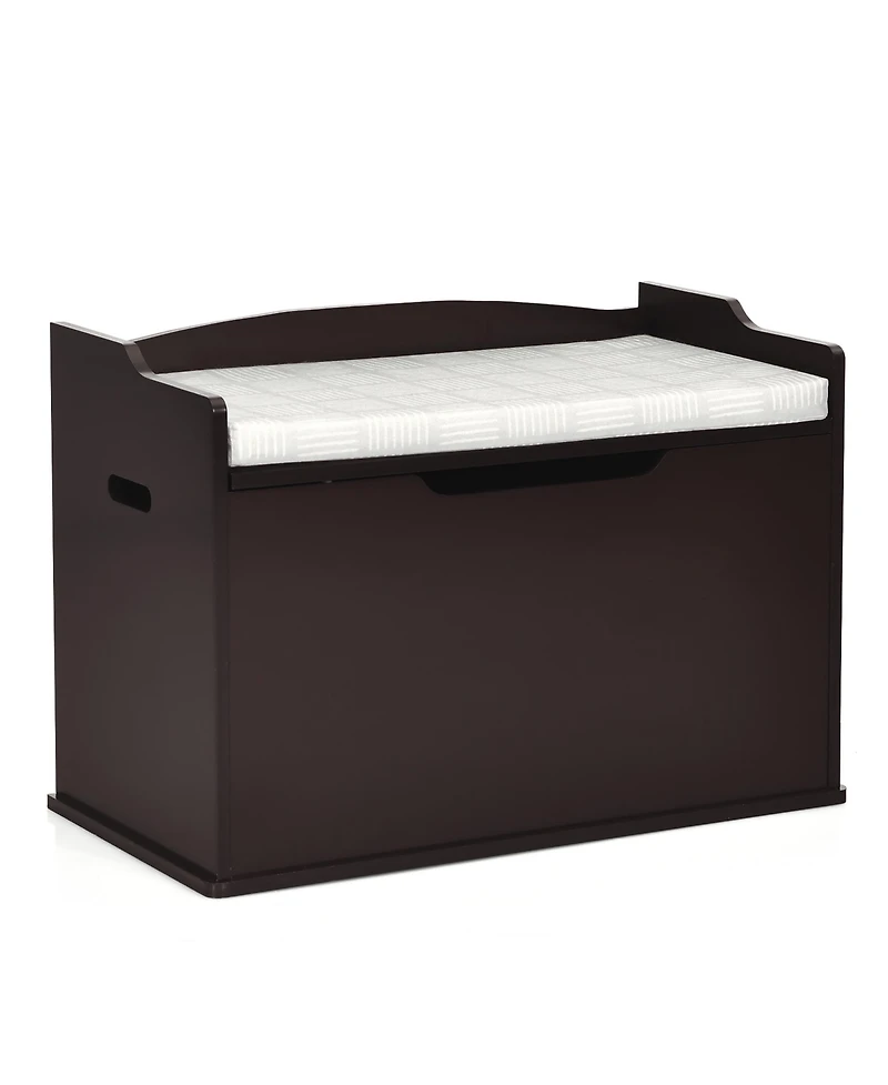 Costway Toddler Toy Box Wooden Flip-top Storage Chest Bench W/ Cushion Safety Hinge
