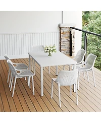7-Piece Outdoor Metal Patio Dining Table Set With Stackable Patio Chairs