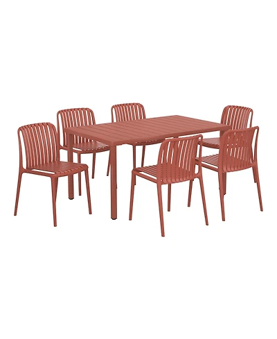 7-Piece Outdoor Patio Dining Table Set With Stackable Chairs