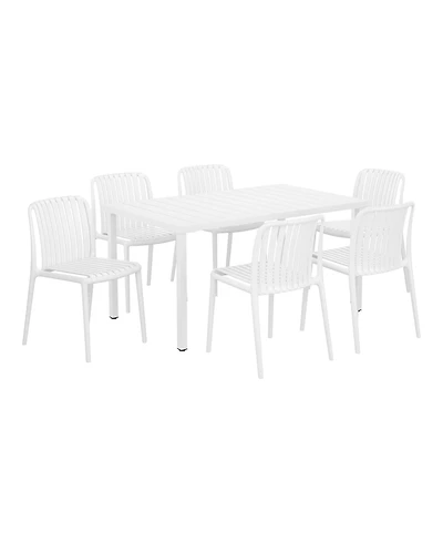 7-Piece Outdoor Patio Dining Table Set With Stackable Patio Chairs