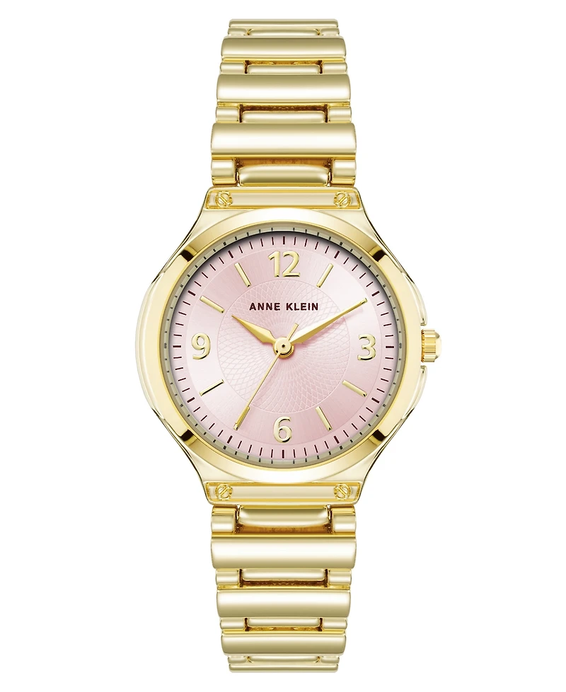Anne Klein Women's Quartz Cultivated Gold-Tone Metal Alloy and Pink Dial Watch, 30mm