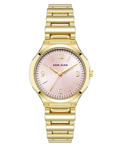 Anne Klein Women's Quartz Cultivated Gold-Tone Metal Alloy and Pink Dial Watch, 30mm