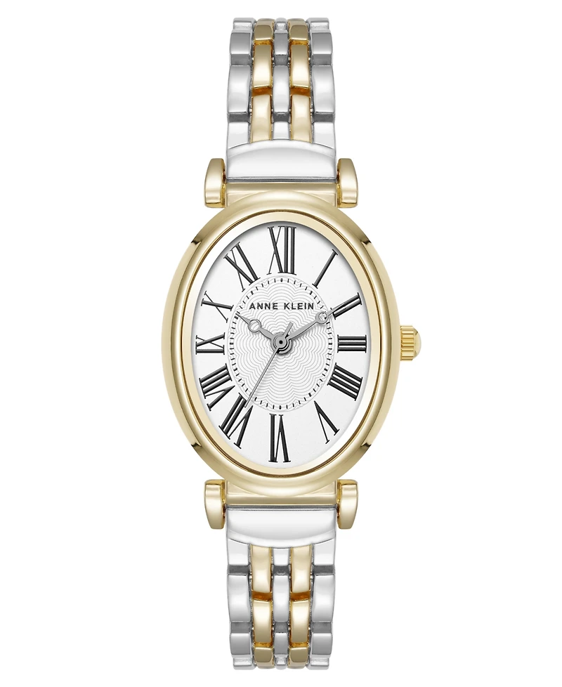 Anne Klein Women's Quartz Oval Roman Numeral Two-Tone Metal Alloy Watch, 25mm