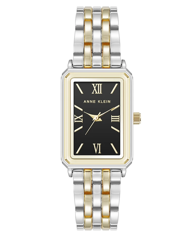 Anne Klein Women's Quartz Rectangular Estate Two-Tone Metal Alloy and Black Dial Watch, 25mm