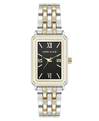Anne Klein Women's Quartz Rectangular Estate Two-Tone Metal Alloy and Black Dial Watch, 25mm