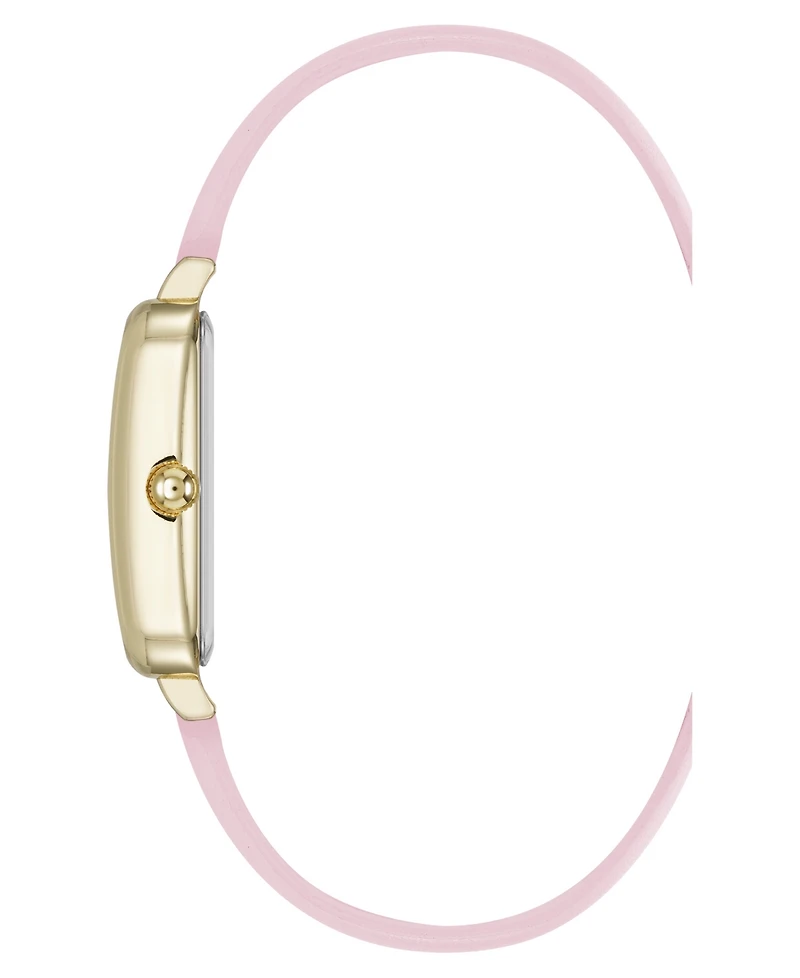 Anne Klein Women's Quartz Rectangular Pink Polyurethane Leather and Gold-Tone Metal Alloy Watch, 23mm